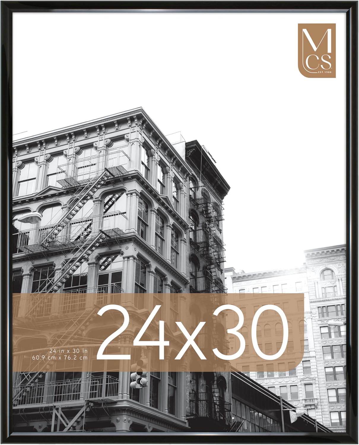 MCS Trendsetter 24x36 Poster Frame Black High-Gloss, Vertical & Horizontal Wall Hanging Large Picture Frame for Photos, Posters & Art Prints (1-Pack)