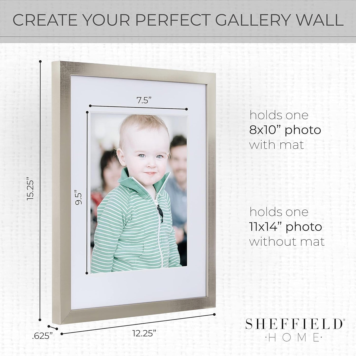 Sheffield Home 9 Piece Gallery Wall Frame Set, 11x14 in. matted to 8x10 in. (Matte Black)