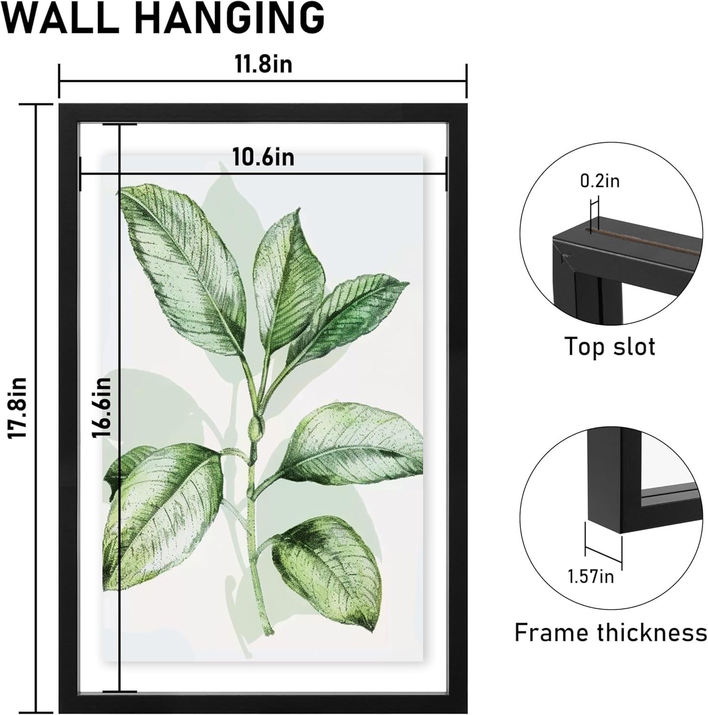 CORE ART 8x10 Floating Picture Frame,Double Plexglass Floating Frame for 5x7,4x6 Pictures,Wall or Tabletop Display,Black