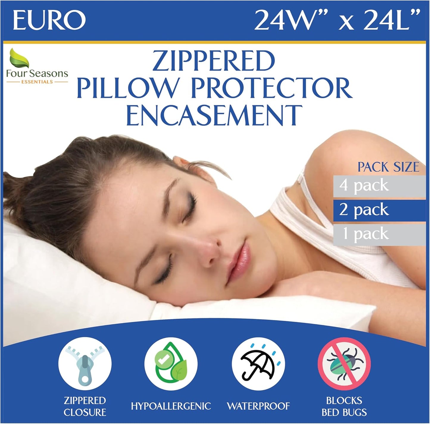 Euro Size Pillow Protectors (Set of 2) - European Square 26x26 Pillow Covers Waterproof Hypoallergenic Dust Proof Zippered Encasement
