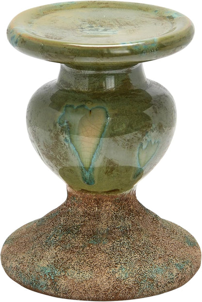 Creative Co-Op Small Distressed Blue Terracotta Pillar Candle Holder