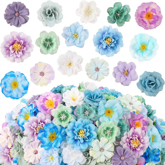 210 Pcs Mini Silk Flower Heads Small Fake Rose Daisy Faux Flowers Bulk for Crafts Artificial 3D Loose Fabric Flowers Heads Sunflower Bulk for Wedding Hair Cap Dresses Decorations (Bright Colors Mixed)