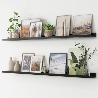 FLYJOE Picture Ledge Shelf, Floating Shelves Set of 2, 48 Inches Long Large Nursery Book Shelves for Toys Storage, Kids Bookshelf Wall Mounted for Living Room Bedroom Decor Books Photo Frames, Walnut