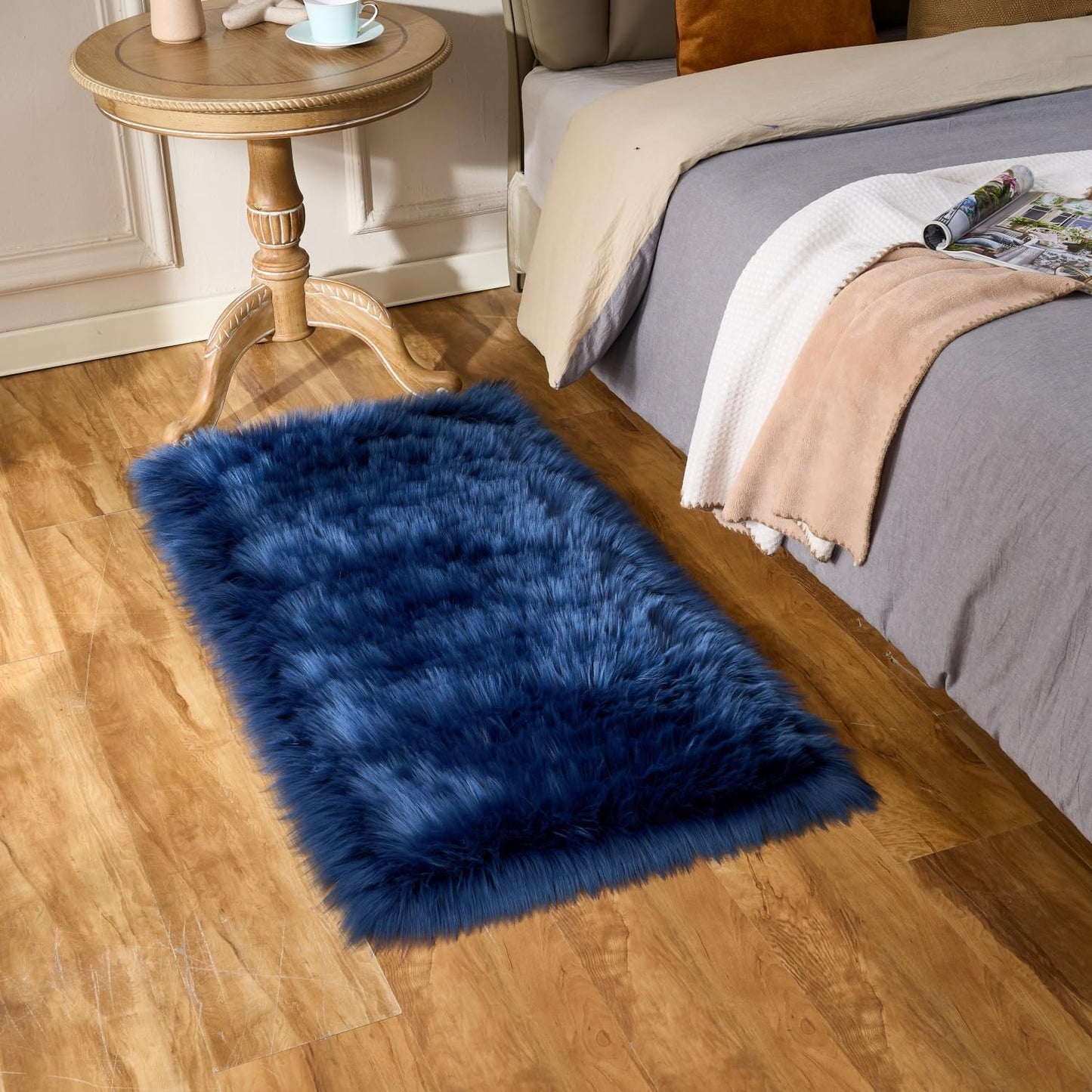 EasyJoy Ultra Soft Fluffy/Fuzzy Shaggy Area Rug Faux Fur Chair Cover Seat Pad for Bedroom Floor Sofa Living Room (2 x 6 ft Sheepskin, Beige)