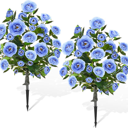 Lunmon 2 Pack 3ft Artificial Camellia Plants Tree 36" Faux Camellia Flower with Spike UV Resistant Realistic Fake Floral Blooming Bush for Indoor Outdoor Front Door Porch Backyard Garden, Purple