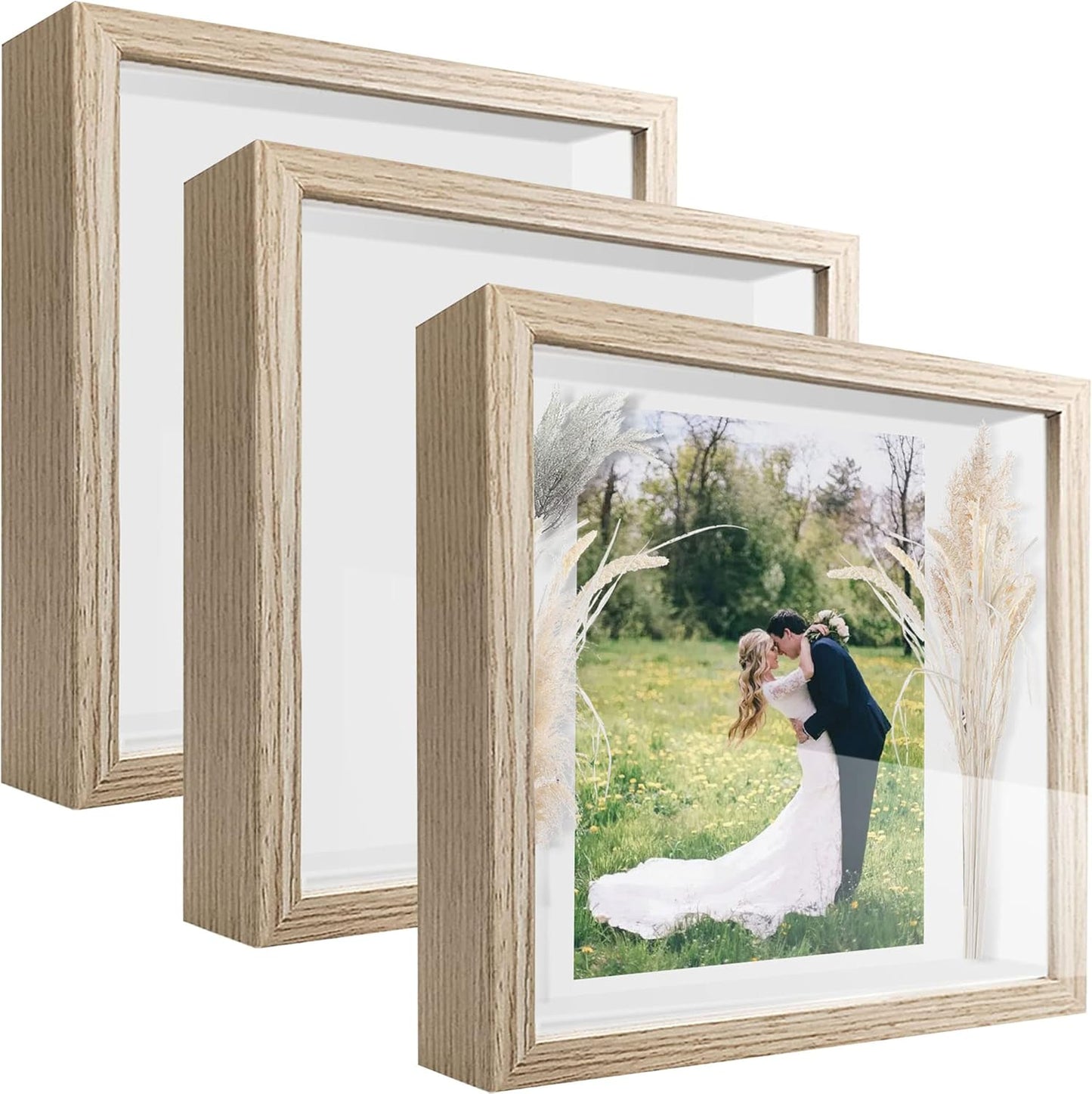 8x8 Shadow Box Frame Display Case with Letter Stickers, 3D Picture Frame, Display Case Box for Memorabilia, Baby Items, Wedding Memories, Crafts, Tickets and Photos (White, 8x8)