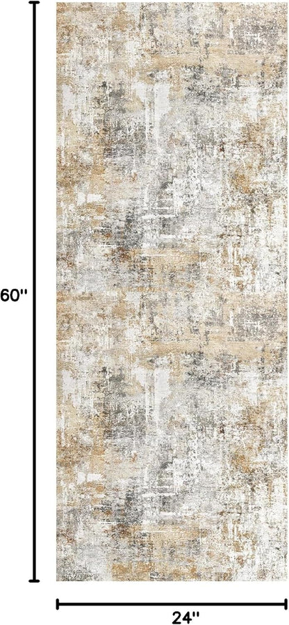 2x3 Washable Non-Slip Area Rug - Soft Low Pile Throw Rug for Kitchen Entryway Bedroom - Modern Indoor Door Mat with Rubber Backing (Beige Grey) - Colors B