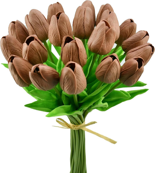Mandy's White Artificial Tulips Flowers Centerpiece, 13.5" Lifelike PU Fake Floral Stems 20pcs for Kitchen Island & Dining Table, Spring Decor for Easter - Colors B