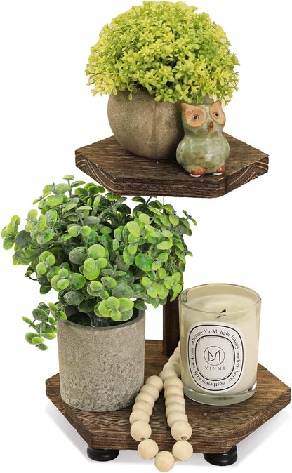 Tikea Farmhouse Wood Display Riser, 10 in. Farmhouse Pedestal Stand for Kitchen Bathroom Counter Decor, Round Display Tray for Soap Dispenser and Plant (Brown)