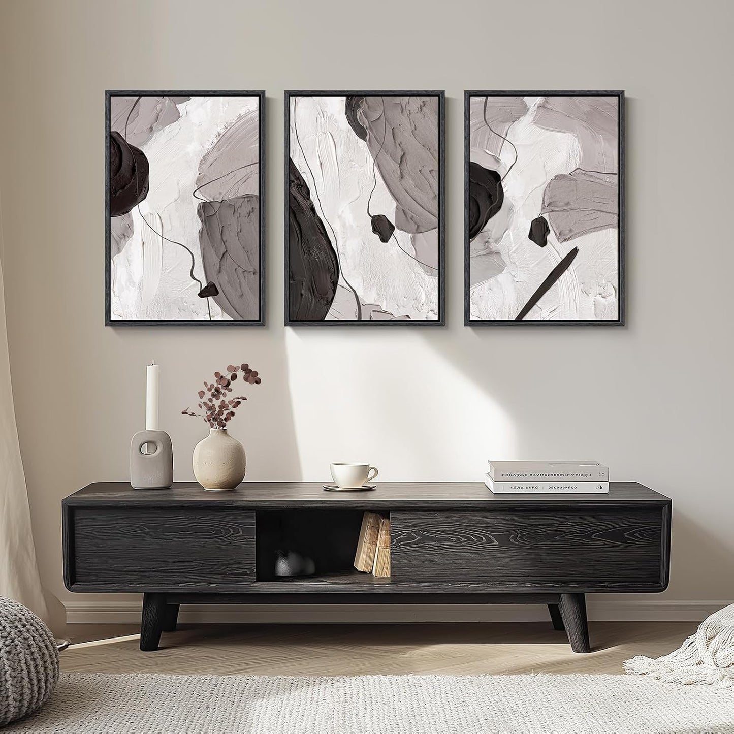 Large Framed Black and White Abstract Wall Art for Living Room, 3 Piece Big Modern Canvas Prints Paintings Artwork for Walls, Minimalist Abstract Art Pictures for Hallway, Office Wall Decor 24x36 In