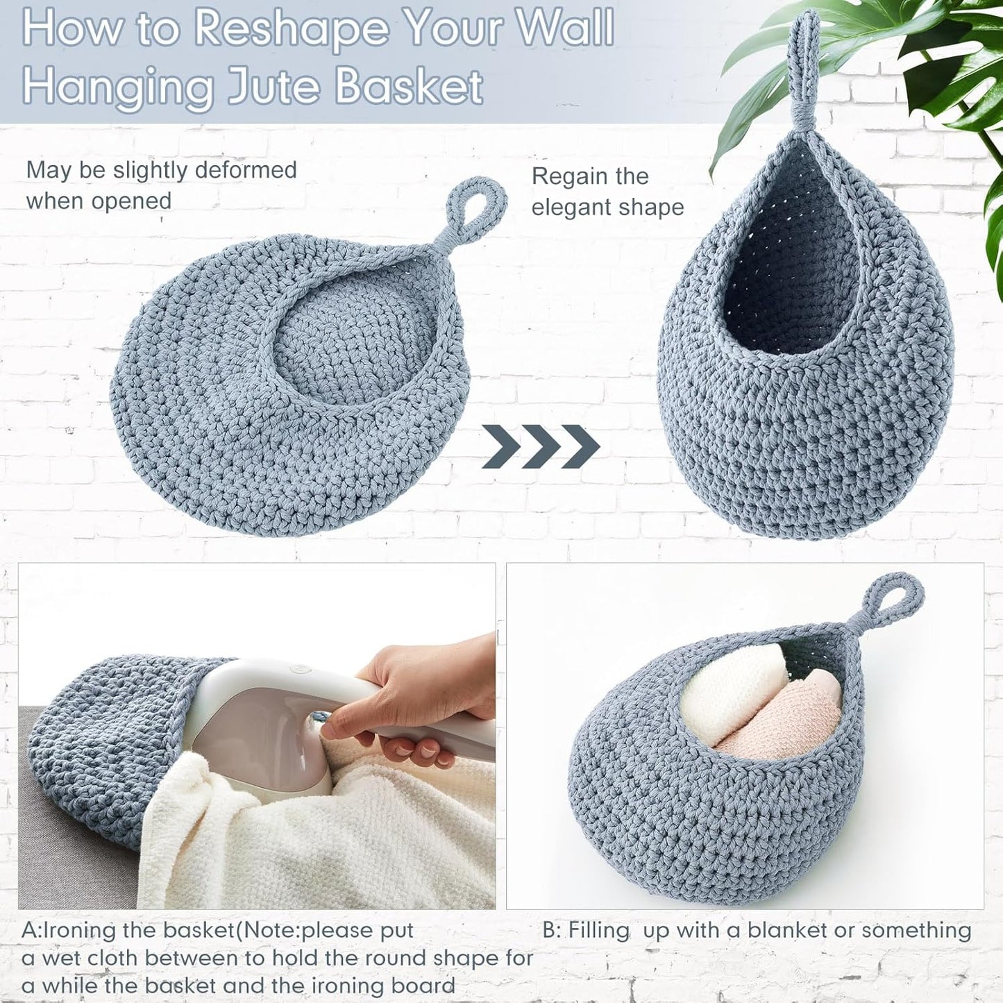 Honeydak Boho Decor Hanging Wall Baskets for Kitchen 3 Pack Teardrop Baskets with Hooks Storage Fruit Onion Vegetable Potato for Home 3 Sizes(Linen,Teardrop,Jute)