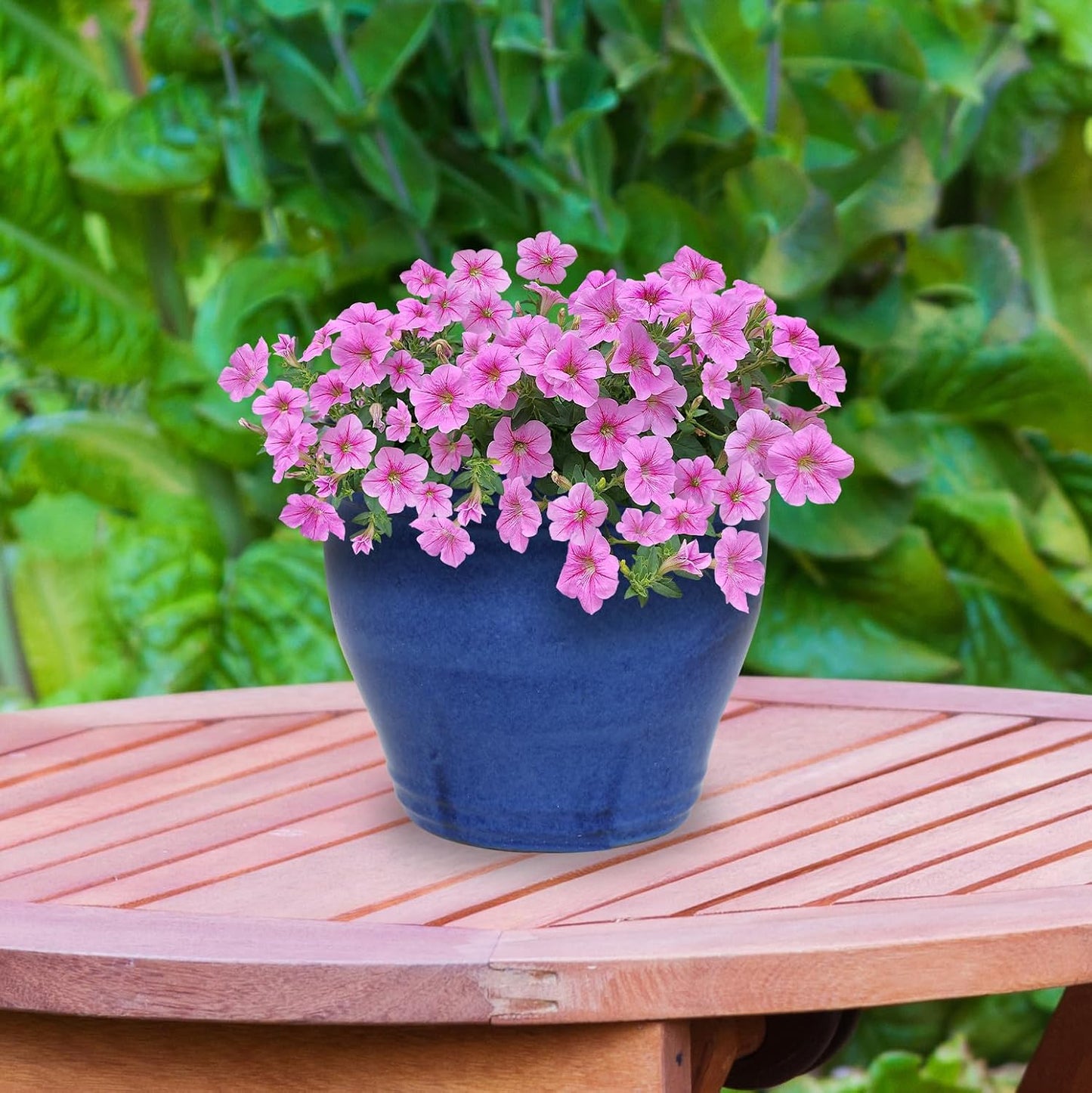 Sunnydaze Large Ceramic Plant Pot - Round Outdoor Glazed Ceramic Planter Pot with Drainage - Studio - Imperial Blue - 18.5"