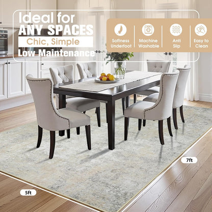 8x10 Area Rugs for Living Room Rug Washable: Abstract Large Rug for Dining Room Bedroom Carpet Non Slip 8 by 10 Indoor Modern Nursery Home Office Blue Grey