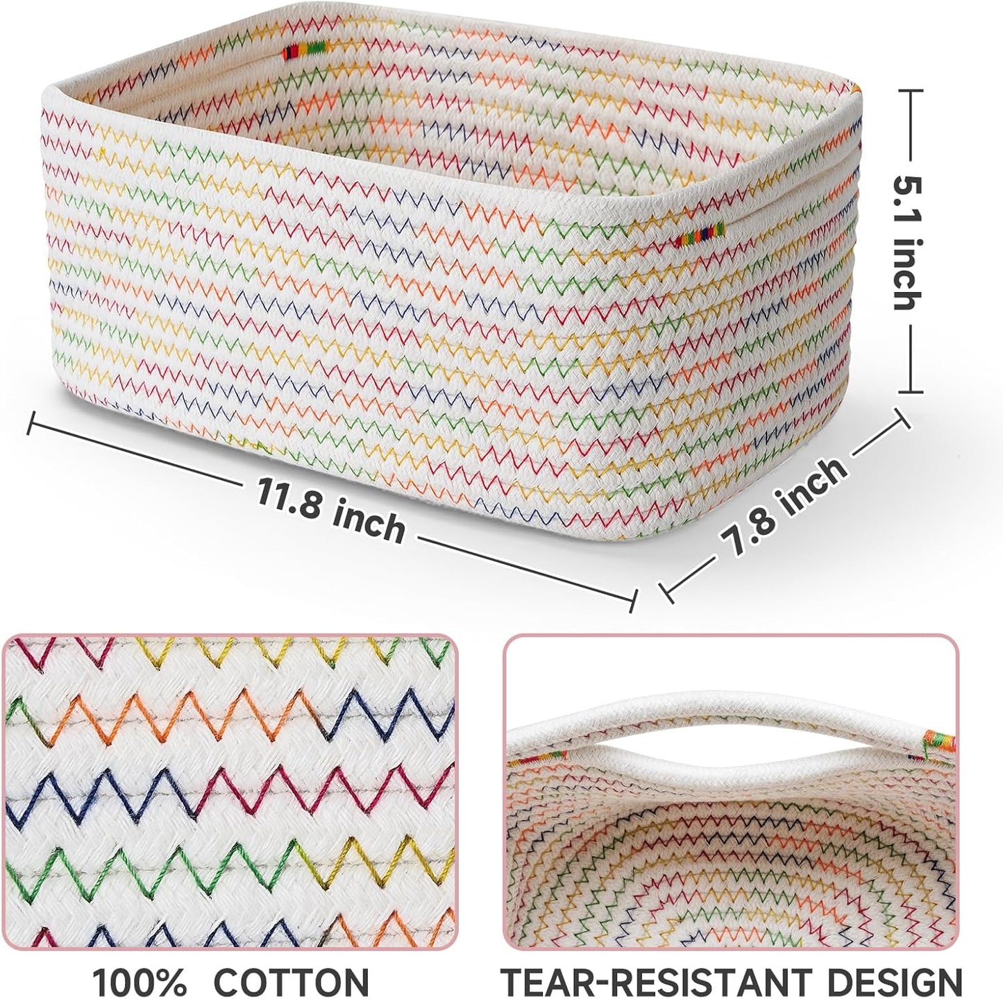 3-Pack Small Storage Baskets for Organizing | Woven Shelf Toy Basket | Rope Baskets for Gifts Empty | Closet Organizer Bins with Handles | Cube Decorative Box | 11.8×7.8×5.1” | Mixed brown