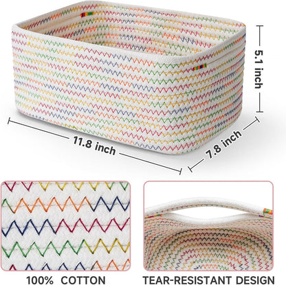 3-Pack Small Storage Baskets for Organizing | Woven Shelf Toy Basket | Rope Baskets for Gifts Empty | Closet Organizer Bins with Handles | Cube Decorative Box | 11.8×7.8×5.1” | Mixed brown