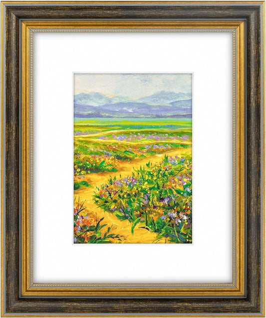 Golden State Art,11x14 Ornate Picture Frame for 8x10 Photo with Mat or 11 x 14 Prints without Mat,Real Glass Wall Display(Color:Green Gold)