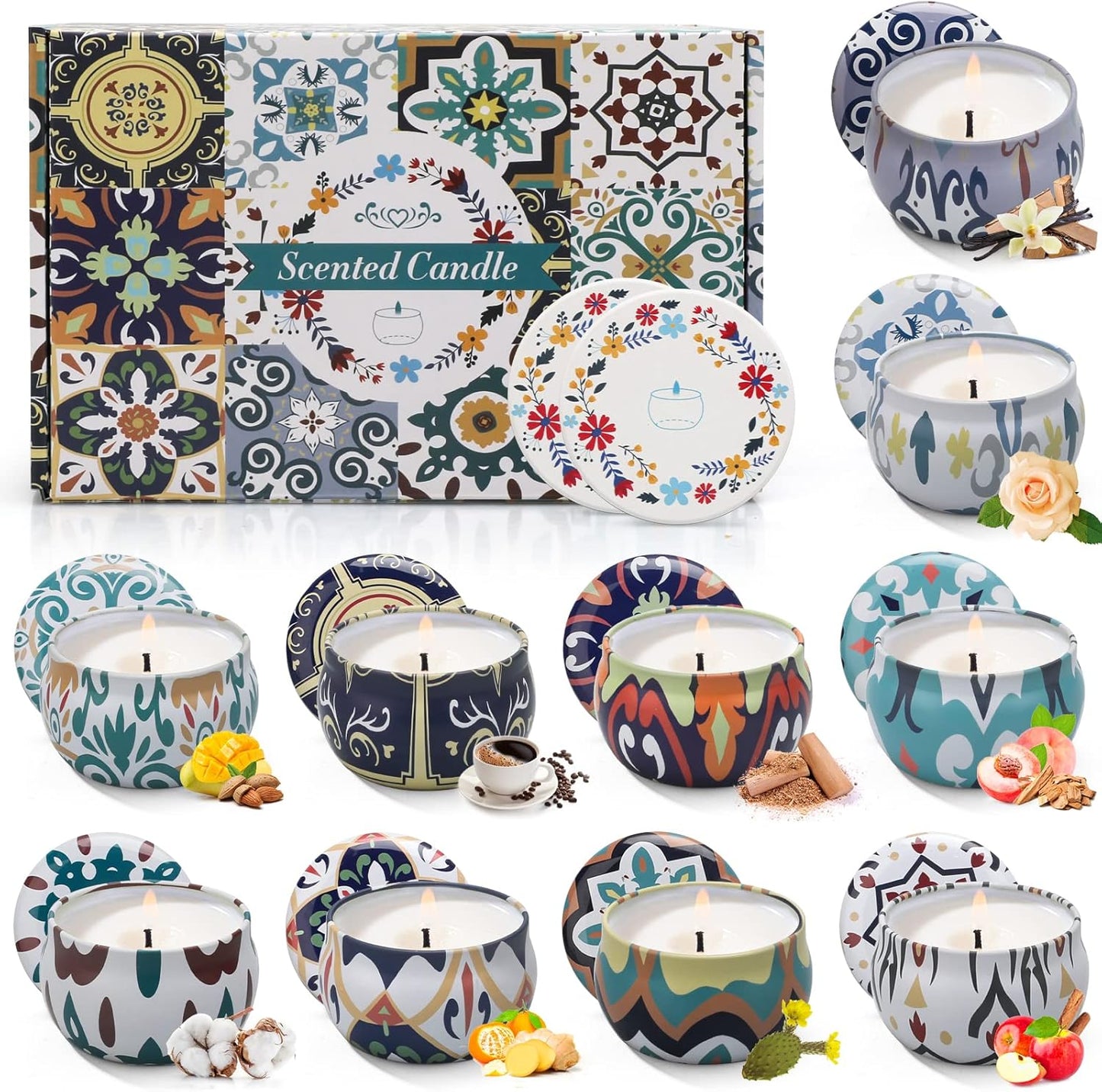 Scented Candles Gift Set, 12 Pack Soy Wax Candles for Home, 12 Scents, Aromatherapy Travel Tins with Gift Box for Women, Birthday, Housewarming, Relaxation