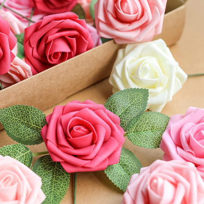 AmyHomie Artificial Flowers Dark Red Rose 25pcs Real Looking Fake Roses w/Stem for DIY Wedding Bouquets Centerpieces Arrangements Party Baby Shower Mothers Day Christmas Tree Decorations