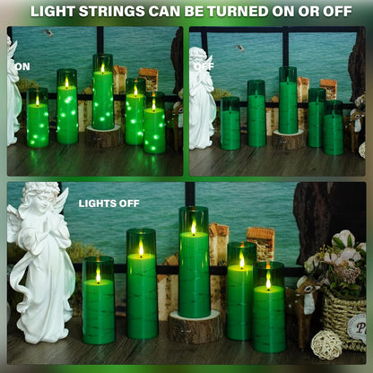 Nimiko Flickering Flameless LED Candles, 9 Pcs with Embedded Star String, Acrylic LED Pillar Candles with Remote, Suitable for Home Decoration (White)