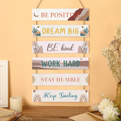 6 Pieces Rustic Wall Hanging Plaque Sign Inspirational Wall Art Farmhouse Wooden Door Signs Positive Plaque with Quotes Motivational Quote Decor for Office Bedroom Living Room(Retro Style)