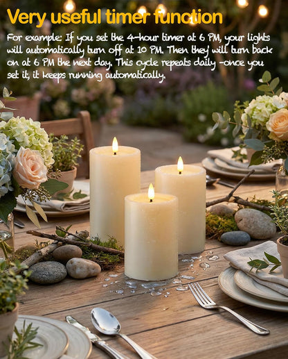 Gmnee 3"x4" Outdoor Waterproof Flameless Candles with Remote and Timers, LED Candles, Battery Operated Candles, Electric Fake Pillar Candles for Patio, Porch, and Lanterns Decor (Ivory, Plastic)