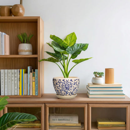 6 Inch Plant Pot - Ceramic Pots for Plants with Drainage Hole and Saucer, Round Succulent Planter Indoor Outdoor, Modern Flower Pot for Snake Plants, Home Decor, Gifts for Plant Lover, Blue