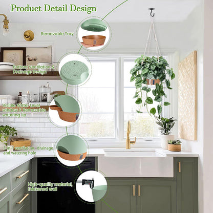 10 Inch Hanging Planters for Indoor Plants, 2 Pack Self Watering Hanging Baskets Flower Pots with Drainage Hole, Visual Reservoir & 2 Kinds of Plant Hanger for Outdoor Garden Home Decor (White)