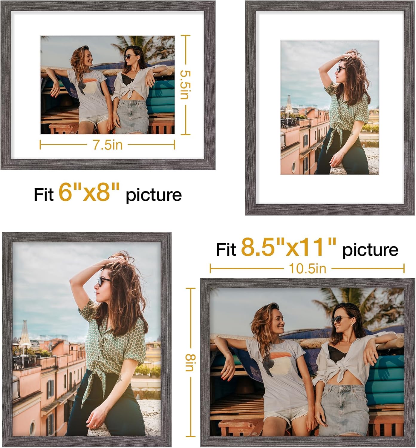 Vittanly 11x14 Picture Frame, Display Pictures 8x10 with Mat or 11x14 without Mat, Photo Frame for Wall Mounting, Black, 1 Pack - Colors B