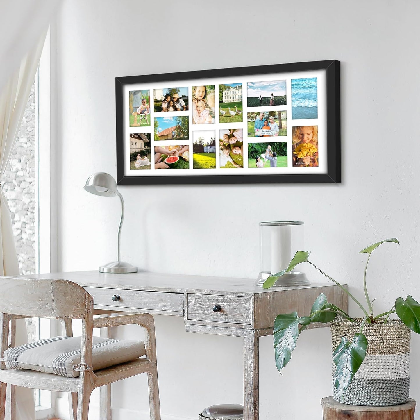 DUENPY 14x26 Collage Picture Frame 4x6 Collage Picture Frame Displays Twelve 4x6 inch Photos Available Horizontal Wall Mounting Display and Vertical Black - Colors A