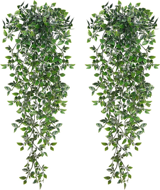 BLEUM CADE Fake Hanging Plants, 2pcs Artificial Pothos Vines Greenery for Wall Home Living Room Office Indoor Outdoor Decor (No Baskets)