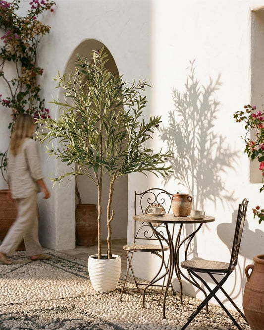 KOL 5.2ft Artificial Olive Tree Indoor, Tall Faux Olive Trees, Fake Olive Tree Floor Plant for Home Office Living Room Decor with Matte Black Pot