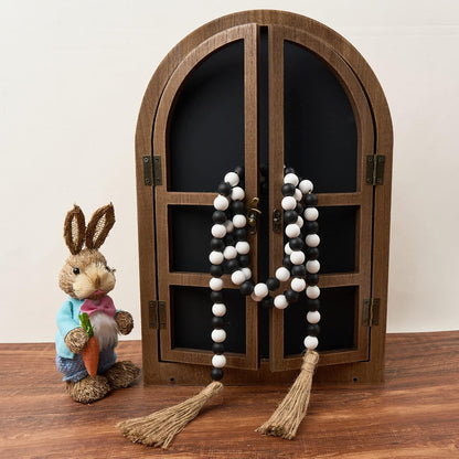 OMISHE 59in Wood Bead Garland with Tassels, Decorative Beads, Farmhouse Wooden Beads Garland for Wall Hanging Home Festival Decor, Aqua, Teal