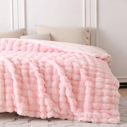 COOVA Faux Fur Throw Blanket for Couch, Cozy Soft and Fuzzy Plush Rabbit Fur Bubble Blanket for Sofa Bedroom Living Room, 50x60 Inches Tie Dye Brown