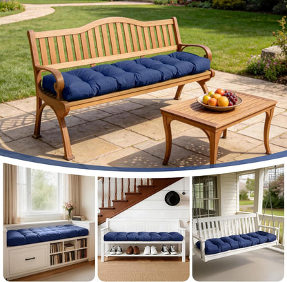 IASEAHK Outdoor Bench Cushion 48x18x5 Inch, Waterproof & Fade-Resistant Patio Furniture Cushions, Tufted Memory Foam Indoor/Outdoor Cushions for Couch Swing with Non-Slip Backing & Straps, Dark Grey