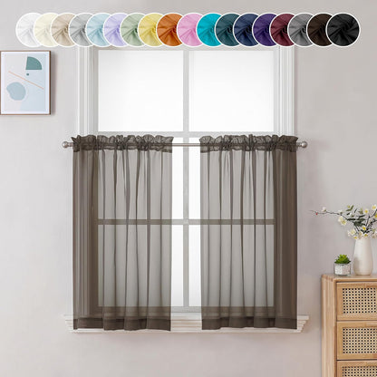 Chyhomenyc Sheer White Valances for Windows 2 Pack, Small Window Curtains for Living Room Bathroom Cafe Laundry Basement, Modern Top Dual Rod Pocket Voile Curtain, 42W x 14L inches, White - Colors B