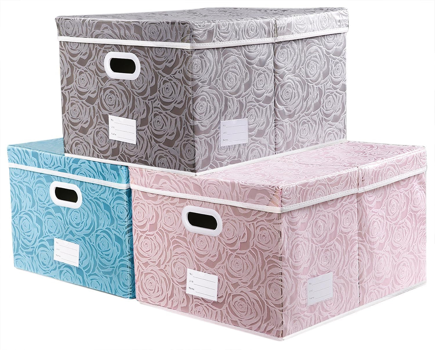PRANDOM Larger Collapsible Storage Bin with Lid [1-Pack] Fabric Decorative Storage Box Cube Organizer Container Baskes with Handles Divider for Bedroom Closet Living Room Pink 17.7x11.8x11.8 Inch