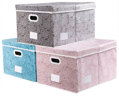 PRANDOM Larger Collapsible Storage Bin with Lid [1-Pack] Fabric Decorative Storage Box Cube Organizer Container Baskes with Handles Divider for Bedroom Closet Living Room Pink 17.7x11.8x11.8 Inch