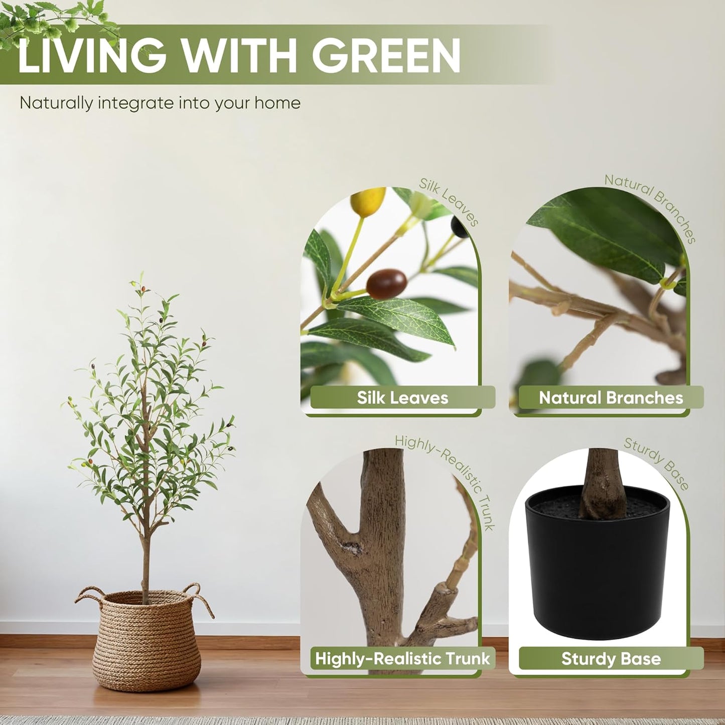 Olive Tree Artificial Indoor, 7 FT Faux Olive Trees with Planter, Fake Tall Plants with Natural Trunk and Lifelike Fruits for Home Office Decor(1, 7FT)