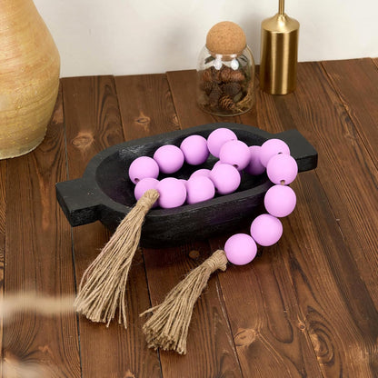 OMISHE Extra Large Wood Bead Garland with 1.6" Diameter Wooden Beads and Tassels, 41" Long Rustic Farmhouse Country Decorative Beads for Home Tiered Tray Decor, Natural Beige