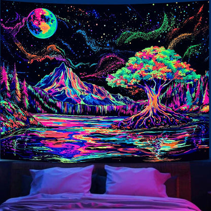 Zussun Black and White Tapestry Starry Night Mountain Tapestries for Bedroom Aesthetic Moon and Stars Tapastry's Wall Hanging Dark Nature Forest Wall Tapestry for Living Room Dorm (48'' × 36'')