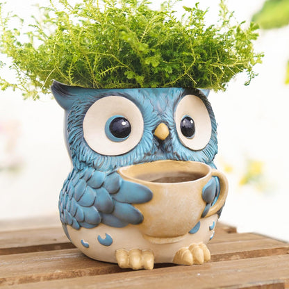 Saysmile Unique Owl Plant Pots Indoor, Cute Small Succulent Pots with Drainage Hole, Rocking Chair Planters for Outdoor Indoor Plants, Resin Flower Pot for String of Pearls, Gift Ideas for Mother