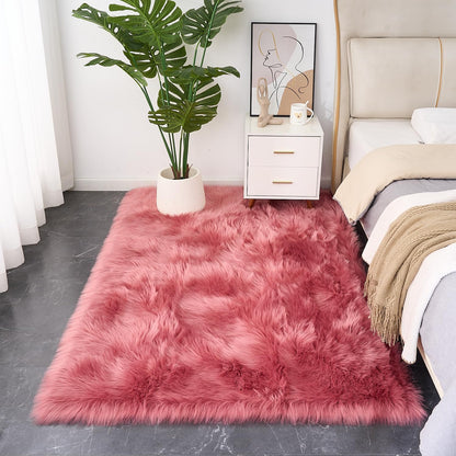 EasyJoy Ultra Soft Fluffy/Fuzzy Shaggy Area Rug Faux Fur Chair Cover Seat Pad for Bedroom Floor Sofa Living Room (2 x 6 ft Sheepskin, Beige)