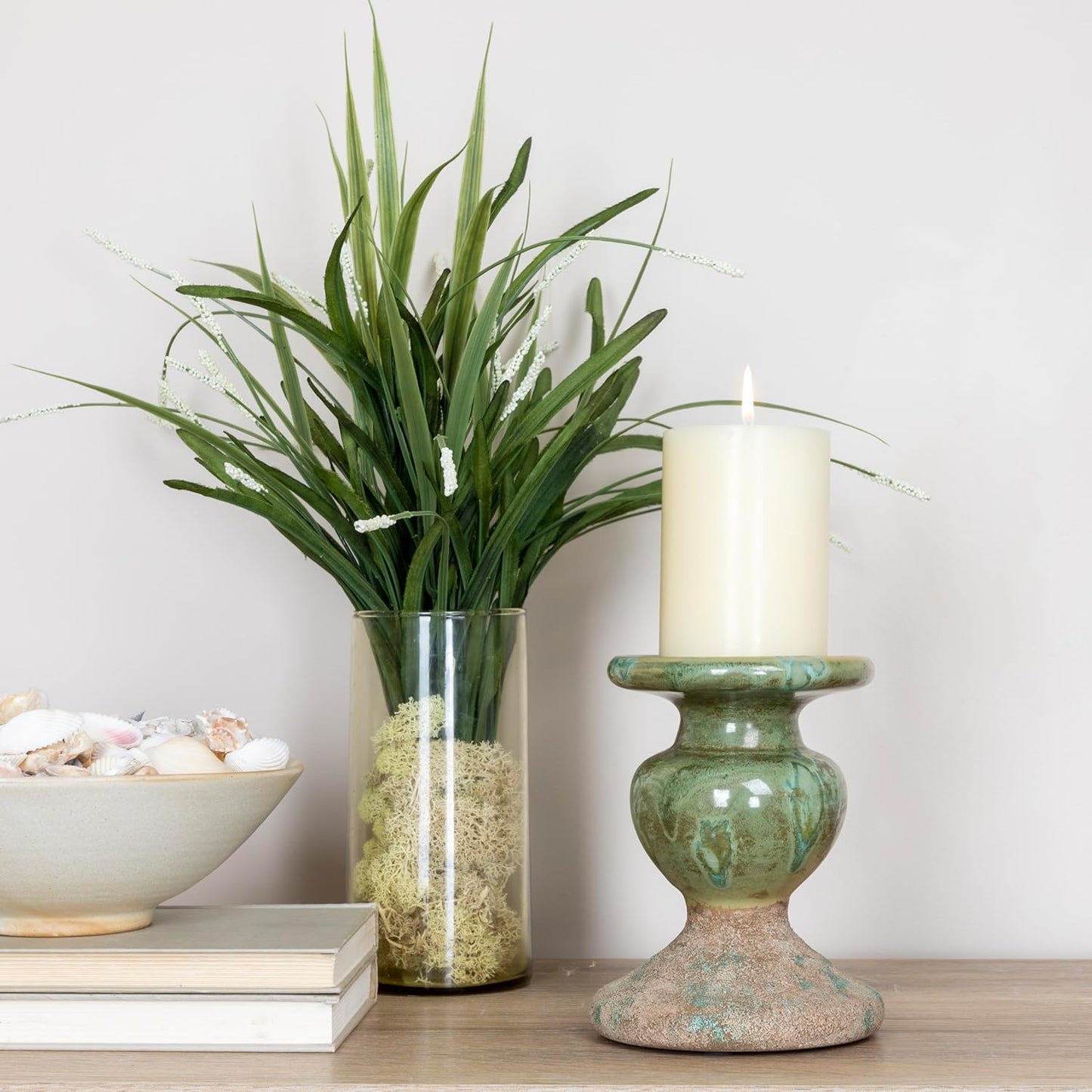 Creative Co-Op Small Distressed Blue Terracotta Pillar Candle Holder