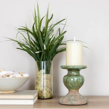 Creative Co-Op Small Distressed Blue Terracotta Pillar Candle Holder