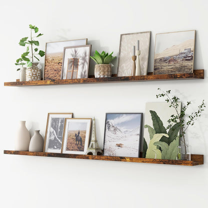 FLYJOE Picture Ledge Shelf, Floating Shelves Set of 2, 48 Inches Long Large Nursery Book Shelves for Toys Storage, Kids Bookshelf Wall Mounted for Living Room Bedroom Decor Books Photo Frames, Walnut