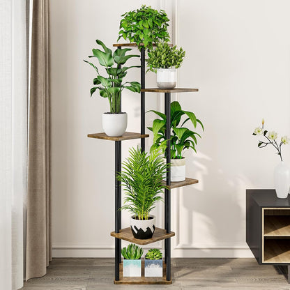 AZERPIAN Plant Stand 5 Tier Indoor Metal Flower Shelf for Multiple Plants Corner Tall Flower Holders for Patio Garden Living Room Balcony Bedroom, Black (5 Tier-Black)