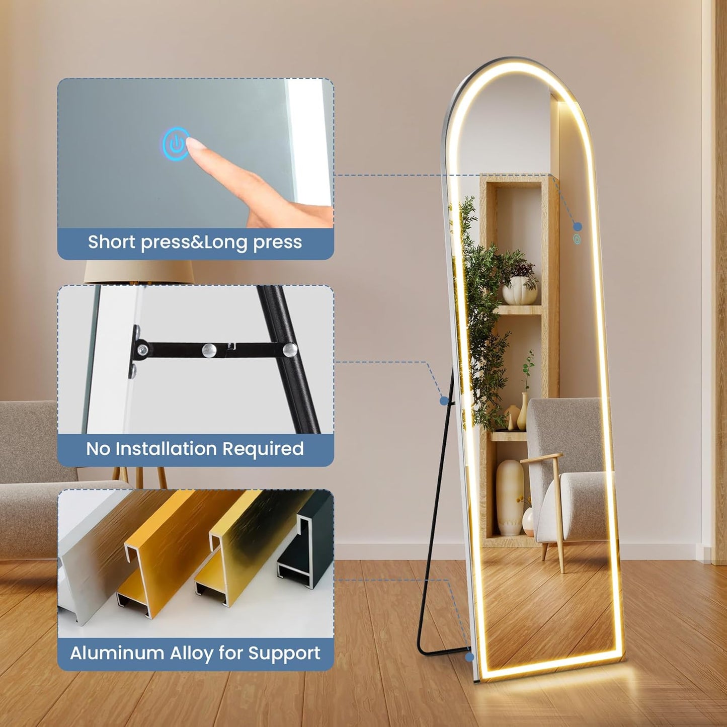 OLIXIS Black Arched Full Length Mirror 60"x16" for Bedroom, Full Body Mirror with Stand, Hanging or Leaning for Wall, Aluminum Alloy Thin Frame Floor Standing for Living Room