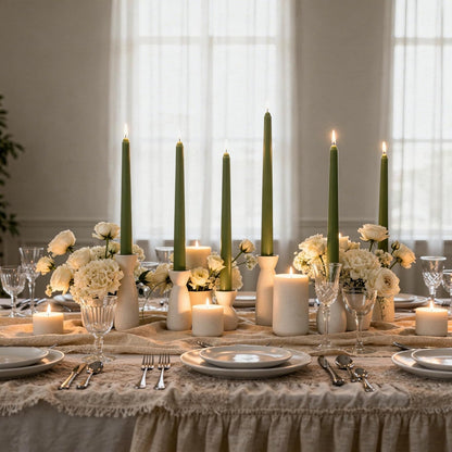 Viyffo Taper Candles, 10 Inch, 4 Pack, Olive Glow – Unscented, Dripless & Smokeless Design, Up to 8 Hour Burn – Long Tall Taper Candlesticks for Wedding, Dinner & Home Decor
