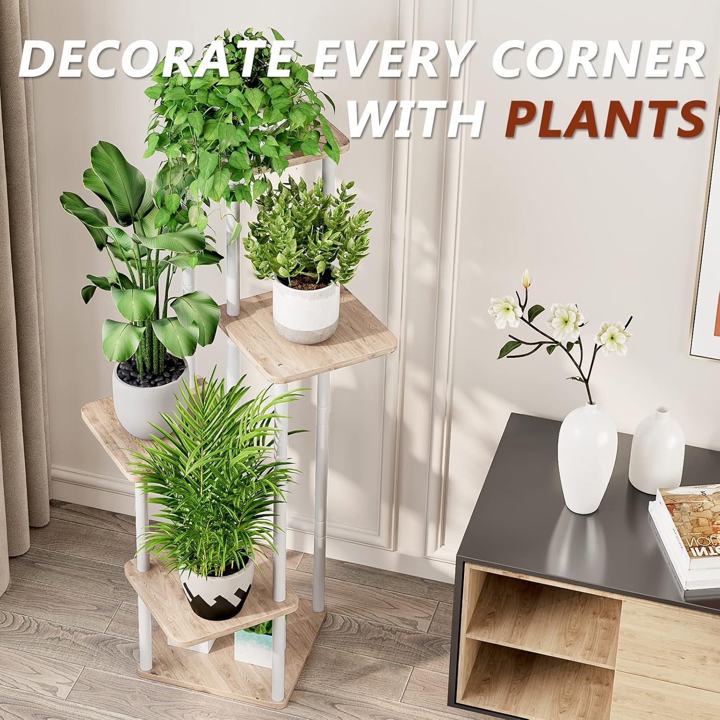 AZERPIAN Plant Stand 5 Tier Indoor Metal Flower Shelf for Multiple Plants Corner Tall Flower Holders for Patio Garden Living Room Balcony Bedroom, Black (5 Tier-Black)