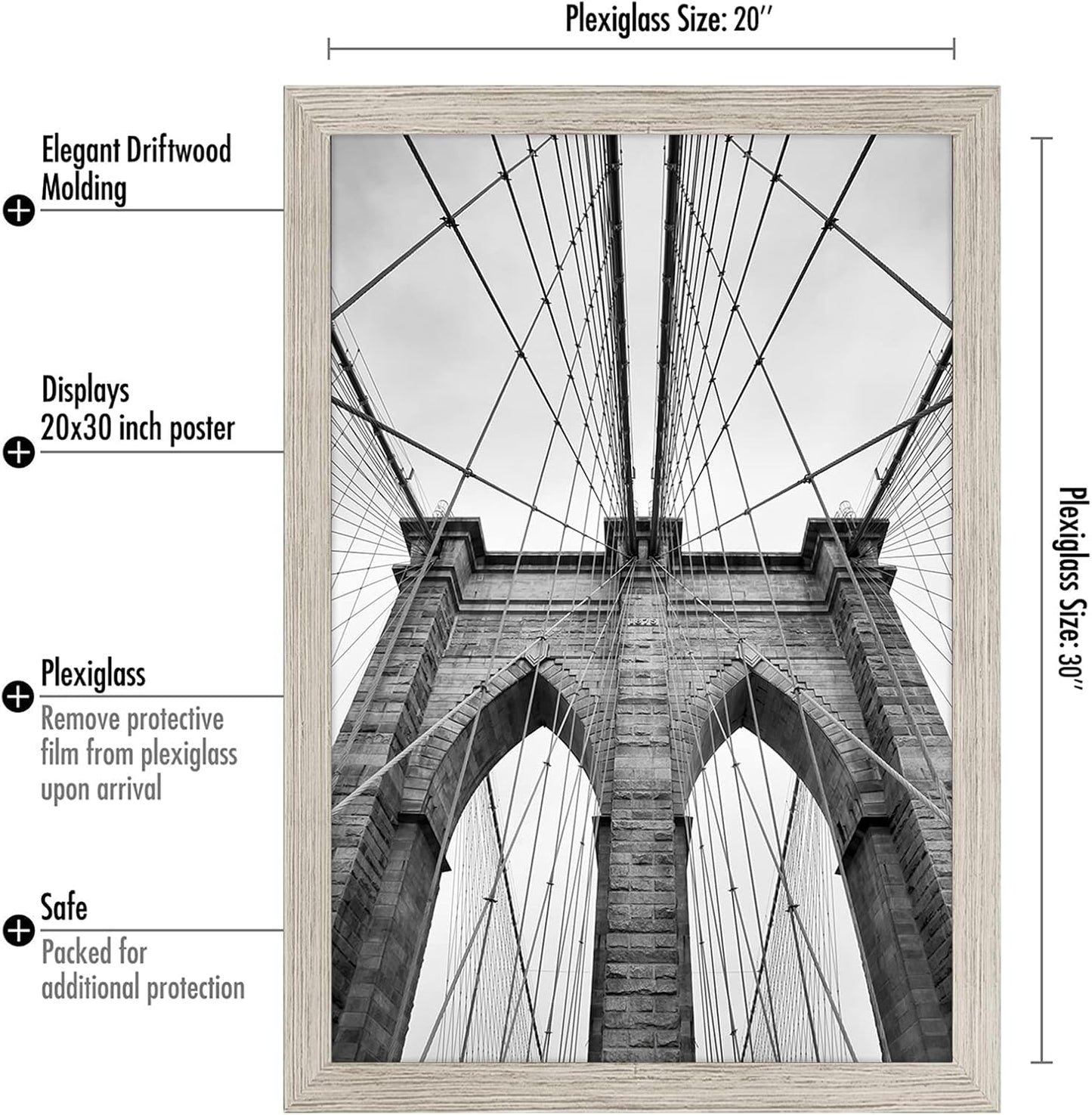 Americanflat 16x20 Picture Frame with Polished Plexiglass - Black Picture Frame - Wide Photo Frames Made of Engineered Wood for Vertical or Horizontal Wall Display - Epic Collection - Black - Colors C